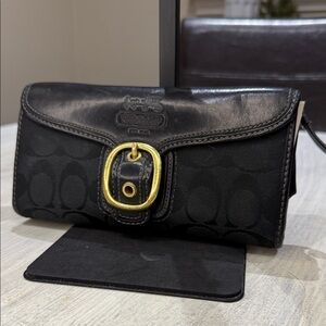 Vintage Coach Black Bleeker Tattersall Wallet with Gold Accent